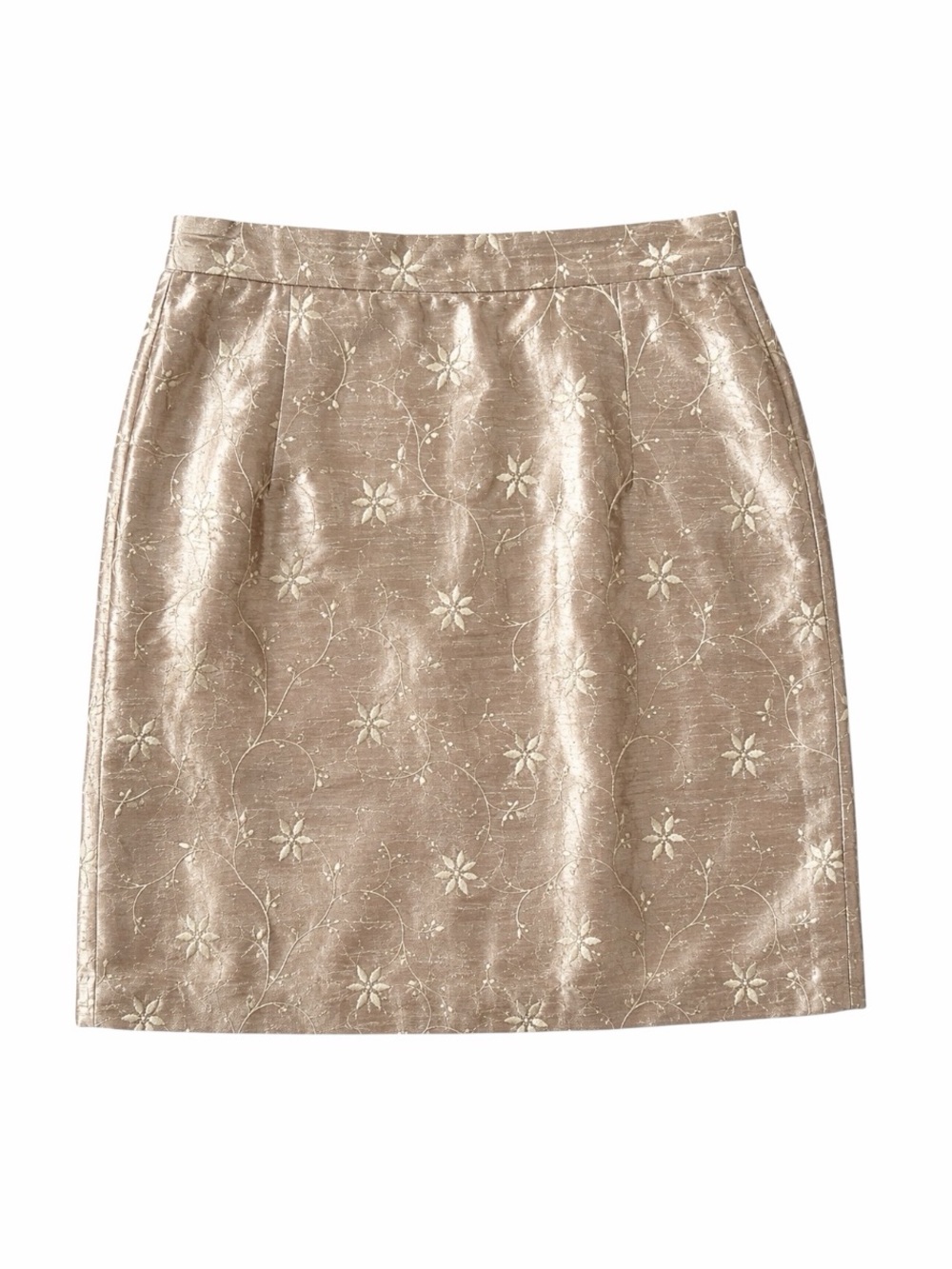 Vintage 90s 100% Silk Gold Taffeta Floral Skirt size women’s 6 / small